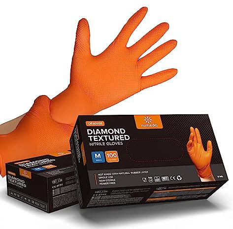 NIMEDA Einweghandschuh Orange 500 Stück Nitrilhandschuh 2-3 x dicker Einmalhandschuh Arbeitshandschuh puderfrei latexfrei mit Diamant Grip (500, L)