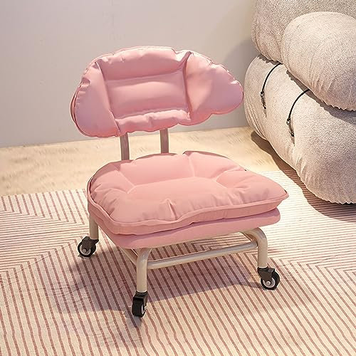 UVCMDUI Rollsitz Drehhocker, Hocker mit Rollen Sitz Robuster Metallsockel, PU-Leder Universalräder Rollhocker Niedriger Hocker für Homeoffice Oder Fitness Sport,Rosa