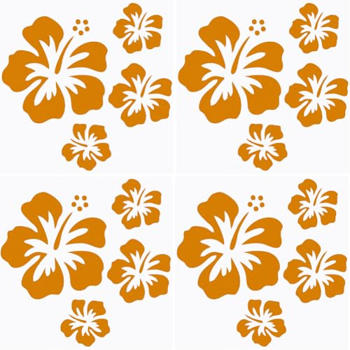 GORGECRAFT 4 ark med lasergyllene hawaiianska hibiskusblommor bilklistermärken för reflekterande solskydd biltillbehör bildekoration bil exteriör dekoration