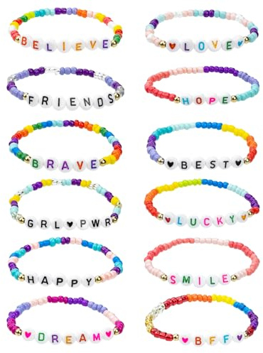 Leikedun 12Pcs Friendship Bracelets Colorful Beaded Bracelets Set for Graduate Kids Girls Fans Women