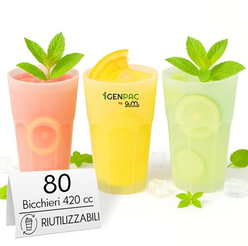 Generico GM 80 Bicchieri Cocktail da 420 ml, Lavabili, Trasparenti in PP, Infrangibili, Riutilizzabili, per Cocktail, Long Drink, Gin Tonic, Mojito, Aperol Spritz, Feste, Party, Made in Italy
