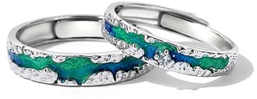 Northern Light Aurora Polaris - Bague en Argent Sterling 925 Avec Ciel Étoilé Pour Elle Et Lui, de Fiançailles et Mariage, Bande Ouverte Réglable