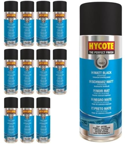 Hycote Matt Black Spray Paint, 400ml (Pack of 12)