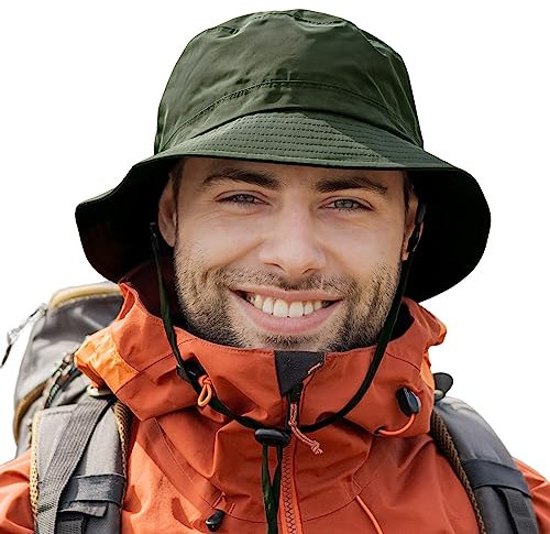 TOP-EX wasserdichte Regenhüte für Herren & Damen, Allwetter Outdoor Safari Hut faltbar, UPF 50 Golf Eimer Sonnenhüte zum Angeln, Wandern, Trekking, verstellbar & Winddicht L/XL Grün
