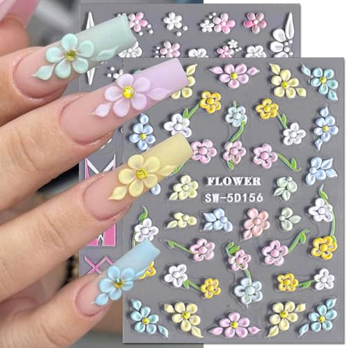 5D Geprägte Blume Nagelsticker Sommer Nagelaufkleber Bunte Blumen Nagel Sticker 5D Acryl Blume Nagel Sticker FLoral Flower Nail Stickers Summer Nail Art Stickers Nageldesign Aufkleber Nägel Zubehör