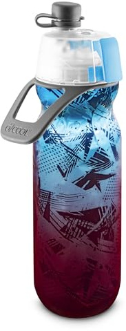 O2COOL Mist 'N Sip Misting Water Bottle 2-in-1 Mist And Sip Function With No Leak Pull Top Spout Reusable Sports Water Bottle - 20 oz (Ombre Prism Red)