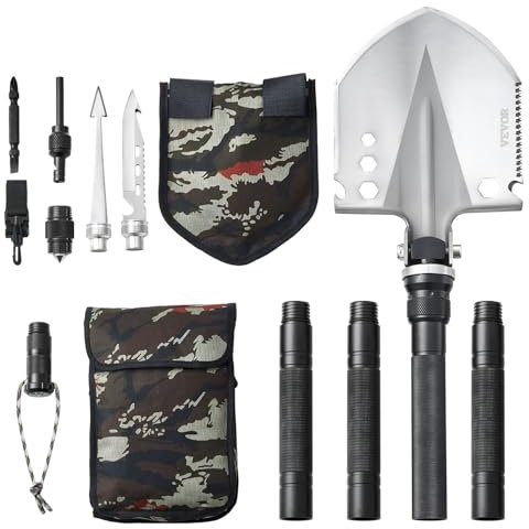 VEVOR Pelle de Survie Pliante, Pelle de Camping multifonctionnelle 13 en 1, Pelle Tactique compacte Portable de qualité Militaire, pour Tout-Terrain, Camping, randonnée, extérieur, Survie, Urgence
