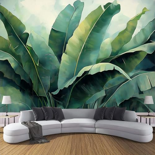 DLERFLOVR Papier Peints Panoramique Feuilles De Plantes - Poster Geant Mural 3D Feuilles De Bananier Papier Peint,Pour Salon Chambre D'Enfant Coucher Maison Décoration Murale 350X256Cm