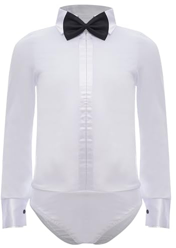 RUNQHUI Justaucorps Danse Garçon Body Chemise Danse Latine Ballet Leotard Gymnastique Patinage Tenue Blanc 7-8 ans