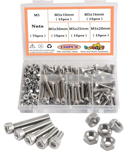 huruirui M5 Schrauben Set Schrauben Muttern Set 304 Edelstahl Rostfrei Maschinenschrauben Sortiment Kit Innensechskantschrauben 150pcs Sechskopf Knopf Zylinderschrauben