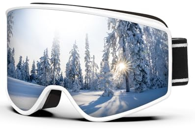 BEACOOL Gafas de Esquí,Anti-niebla, Anti-UV, Chop-Viento,OTG Gafas de ski para usuarios de gafas Hombres Mujeres,para Moto de Nieve, Escalada,BlancoPlata
