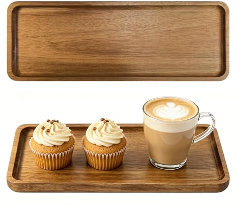 Acacia-Wood Rectangular Wooden Platters, 29 x 10.8cm Wood Tray Made of Solid, Serving Board for Candle, Acacia-Wooden Tray for Candle, Perfume, Soap Dispenser, Jewelry, Keys, Decorative Trays