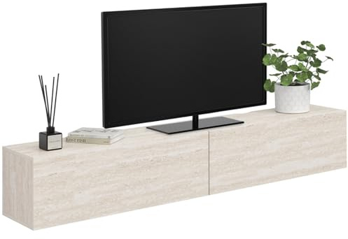 IDMarket - Meuble TV 180 cm Suspendu Elio 2 Portes Bois Effet travertin
