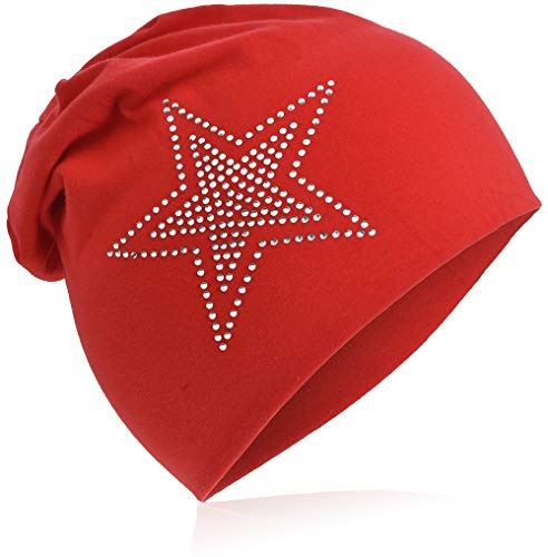 Miobo Kinder Slouch Beanie Mütze,Baumwolle,Strass Stern