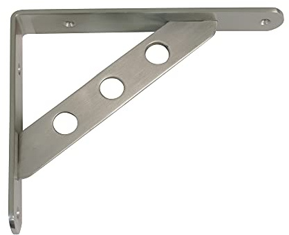 Amig - Regalwinkel Edelstahl Mod. 25 | Metallwinkel für Regale | Regalhalterung | Farbe: Gebürstetes Nickel | Maße: 200 x 160 mm | Empfohlenes max Gewicht: 370 kg