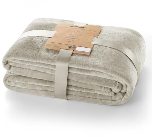 DecoKing Coperta Plaid Pile 150 x 200 cm per Letto una Piazza e Mezza Calda Accogliente e Spessa in Morbido Velluto Per Letto Divano Sedia Tutte le Stagioni Crema Mic