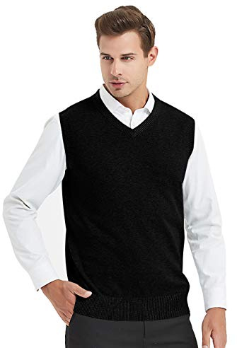 TopTie Chaleco de Suéter para Hombre de Algodón con Cuello en Pico