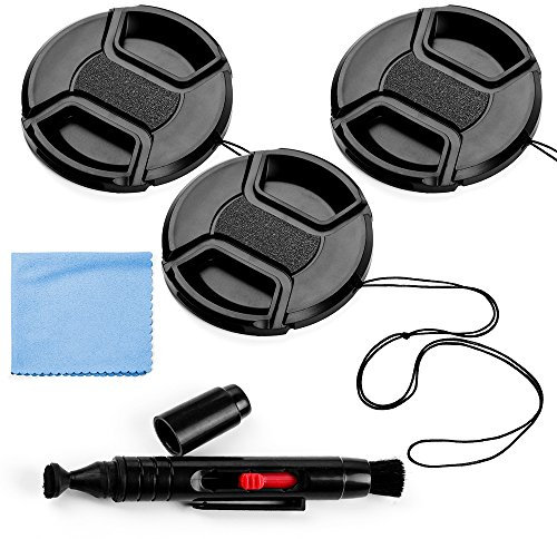 Fotover 43mm Lens Cap Bundle, 3 Pack Universal Snap on Front Centre Pinch Lens Cover Set with Microfiber Lens Cleaning Cloth for Canon Nikon Sony Olympus DSLR Camera + Camera Lens Cleaning Pen