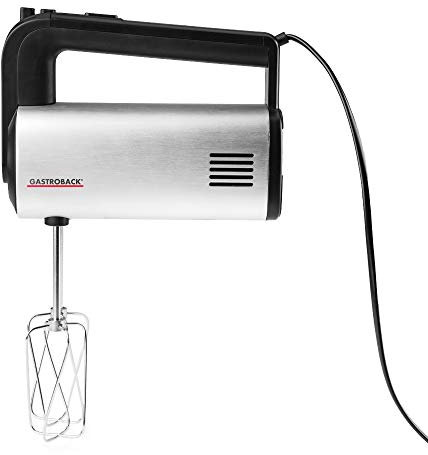 GASTROBACK 40983 Design Handmixer Pro, 5 Geschwindigkeiten und Turbo-Funktion, Dural-Aluminium gebürstetes Gehäuse, 500 Watt, silber, schwarz