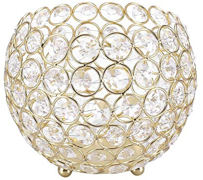 Kristallportavelas, Klarer Kristall Kandelaber Büro Tischdeko für Hochzeiten Kerzenhalter aus Gold und Kristall mit Goldschalendekoration(15cm-Gold)