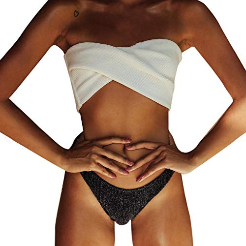 OverDose Soldes Maillot de Bain 2 Pièces Femme Bustier Ensemble Bikini, Sexy String Push Up Soutien-Gorge pour Natation/Plongée/Bain de Soleil/Plage Spa