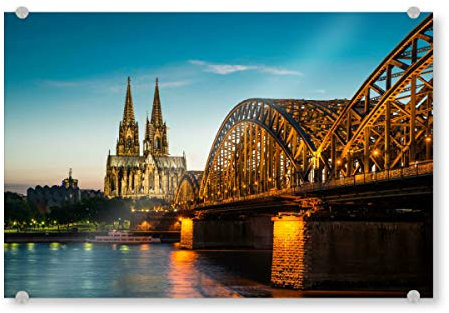 artboxONE Acrylglasbild 30x20 cm Städte Köln Evening Sky Bild hinter Acrylglas - Bild Köln Hohenzollernbrücke Köln