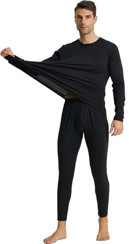 LANBAOSI Conjunto de ropa interior térmica para hombre de manga larga de invierno y pantalones largos de Johns, Negro, XXXXL