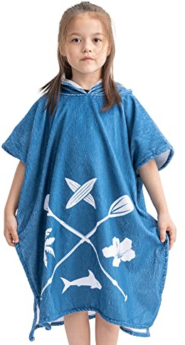 HOMELEVEL Badponcho för barn och baby – poncho handduk för strand pool – surfponcho med huva – badrock för spädbarn pojkar och flickor, blå, 4-7 År