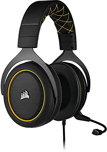 Corsair HS60 Pro Surround Gaming Headset (7.1 Surround Sound, Anpassbare Memory-Schaumstoff Ohrmuscheln, Abnehmbares Rauschunterdrückung-Mikrofon, für PC, Xbox One, PS4, Switch und Mobilgeräte) gelb