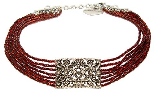 Alpenflüstern Trachten-Perlen-Kropfkette Edelweiß-Ornament - elegante Trachtenkette - nostalgischer Damen-Trachtenschmuck, filigrane Dirndlkette (in traditionellen Farben) DHK255