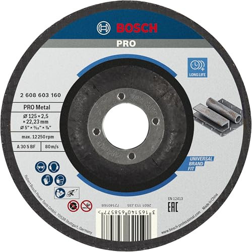 Bosch Professional 1x Mola da sbavo Standard for Metal X-LOCK (per metallo, Ø 125 x 2.5 x 22,23 mm, centro depresso, accessori per smerigliatrice angolare)