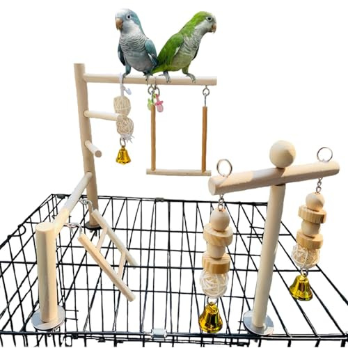 Hamiledyi Parrot Playground Parakeet Perches Outside Cage Bird Climbing Ladder Swing Toy Natural Wood Cockatiel Play Gyms Stand for Small Conure Love Birds Finch African Grey Macaw Amazon Budgies
