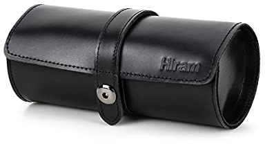 Hiram Genuine Leather Travel Watch Case Roll Organizer - Classic, 3-Watch Roll Case - Black