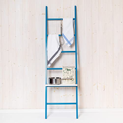 Kleiderleiter | Handtuchleiter volllackiert in Blau (Lagune) | 171 x 47 x 5,5 cm | 6 Sprossen | Ablage für Bad & Schlafzimmer | vollständig aufgebaut | Handarbeit aus Deutschland