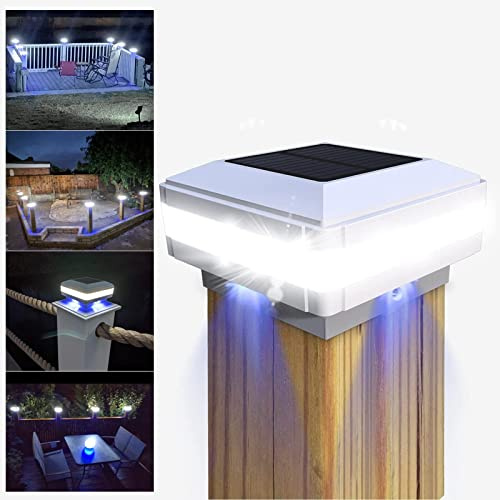 GEYUEYA Home Solar-Pfostenleuchte für den Außenbereich, LED, Solar-Zaun-Pfostenlampe, Solar-Gartenleuchten, IP65, wasserdicht, für den Garten, Deck, Holzpfosten (weiß + blau)