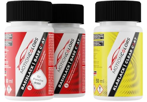 MOTIONCOLORS Fisch Silbergrau Reutter R505 für Porsche Autolack Lackstift Set Grundlack Basislack Klarlack je 50ml