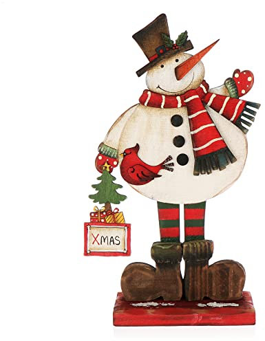 com-four® Dekorativer Aufsteller für Weihnachten - Schneemann aus Holz zum Hinstellen - Holz-Aufsteller zum Dekorieren und Verschenken (Schneemann - X-Mas)