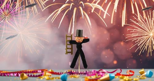 RiloStore 24 STK Dekostecker Schornsteinfeger Glücksbringer Chenille Draht schwarz Silvesterdeko Stecker Blumendeko Silvester Deko Tischdeko Figuren Gestecke Silvester Geschenke