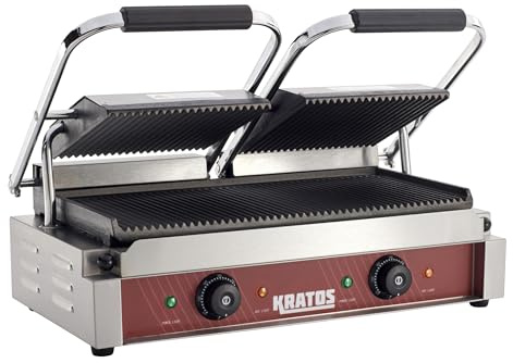 Kratos Commercial Electric Panini Sandwich Grill with Grooved Plates, 18.7 x 9 Cooking Surface, Commercial Countertop Panini Press, 120V, 3500W (29Y-023)