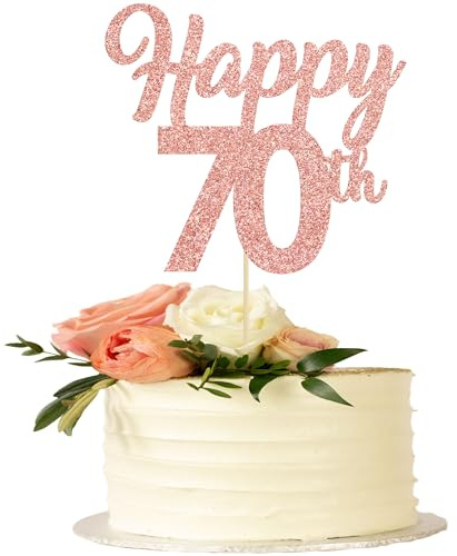 3Pcs Happy 70th Cake Topper Rose Gold Glitter Number 70 Seventy Birthday Cake Pick Decorations for Cheers to 70 Years Old 70th Birthday Wedding Anniversary Party Supplies