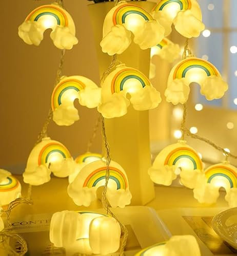 NIWWIN bébé enfants mignon arc-en-ciel lune lampe fée guirlande lumineuse chambre chaude lumière couloir décor batterie fête noël vacances pépinière cadeau bricolage nuit humeur lumières décoration