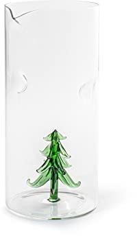 H&H, Caraffa Natalizia, in vetro borosilicato, trasparente, con miniatura, albero di natale, capacità 188 lt, Idea regalo Natale