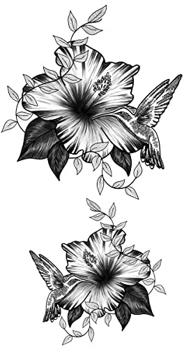 Temporäre tattoos Kolibri und Lilie - 1 Blatt von Fake tattoos | Kolibri Tätowierung | Schwarz | Kolibri Klebetattoos, Damen - TATTOO YOUR STYLE
