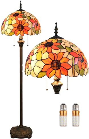Kinbolas Stehlampe Tiffany Style 16 Zoll Retro Sonnenblume Buntglas Lampenschirm leselampe Vintage stehende lampe Boho Art Deko Schlafzimmer Wohnzimmer standleuchte- Pedal Switch(Color:A-3)
