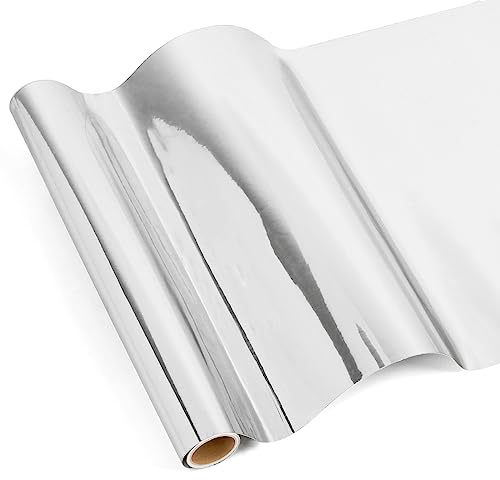 IModeur Metallisch Chrom Silber Vinylfolie Plotter - 30,5 x 125 cm Plotterfolie Silber Vinyl für DIY-Geschenke, Geburtstagsfeier