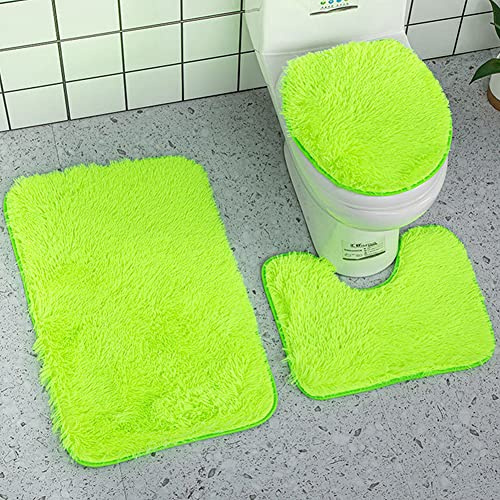 Reyox Badvorleger Set 3 Teilig, Weiche Hochflor Badematte rutschfest, Mikrofaser Flauschig Badteppich für Toilett WC Badezimmer Grün 3 STK