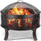 TLGREEN Feuerschalen, Feuerschale mit Funkenschutz, Feuerschale Garten Ø71x65cm, inkl. Poker & Kohlerost & 4 PCS Füße, Feuerkorb Retro-Look, Feuerstelle für Garten Camping Strand-Exquisites Elchmuster