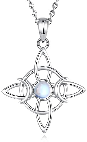 AEONSLOVE Collier Noeud de Sorcière Argent 925 pour Femme Fille Pendentif Noeud Celtique avec Pierre de Lune, Bijoux Wiccan Cadeau de Charme de Sorcière