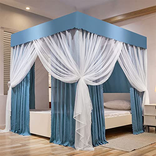 UNICOKA Niedliche Prinzessin, 4 Eckpfosten und Betthimmel, Vorhang, Baldachin für Mädchen, Jungen, Schlafzimmer, Kinderzimmer, Dekoration für Twin/Full/Queen/King-Size-Betten (blau, & Betthimmel, Ki
