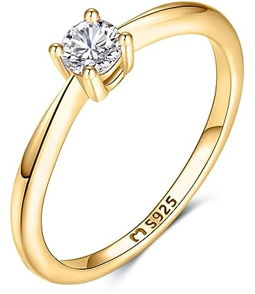 MARLION JEWELS Anillos de mujer en plata de ley de aro pulido con circonita blanca, brillante y centrada. Anillo plata con acabado plateado o dorado. Joyería mujer, regalo para madres, amigas.